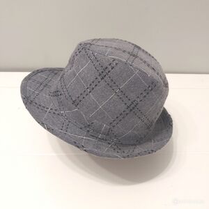 D&Y men gray plaid silver black fedora derby style wool blend hat Y2K preppy